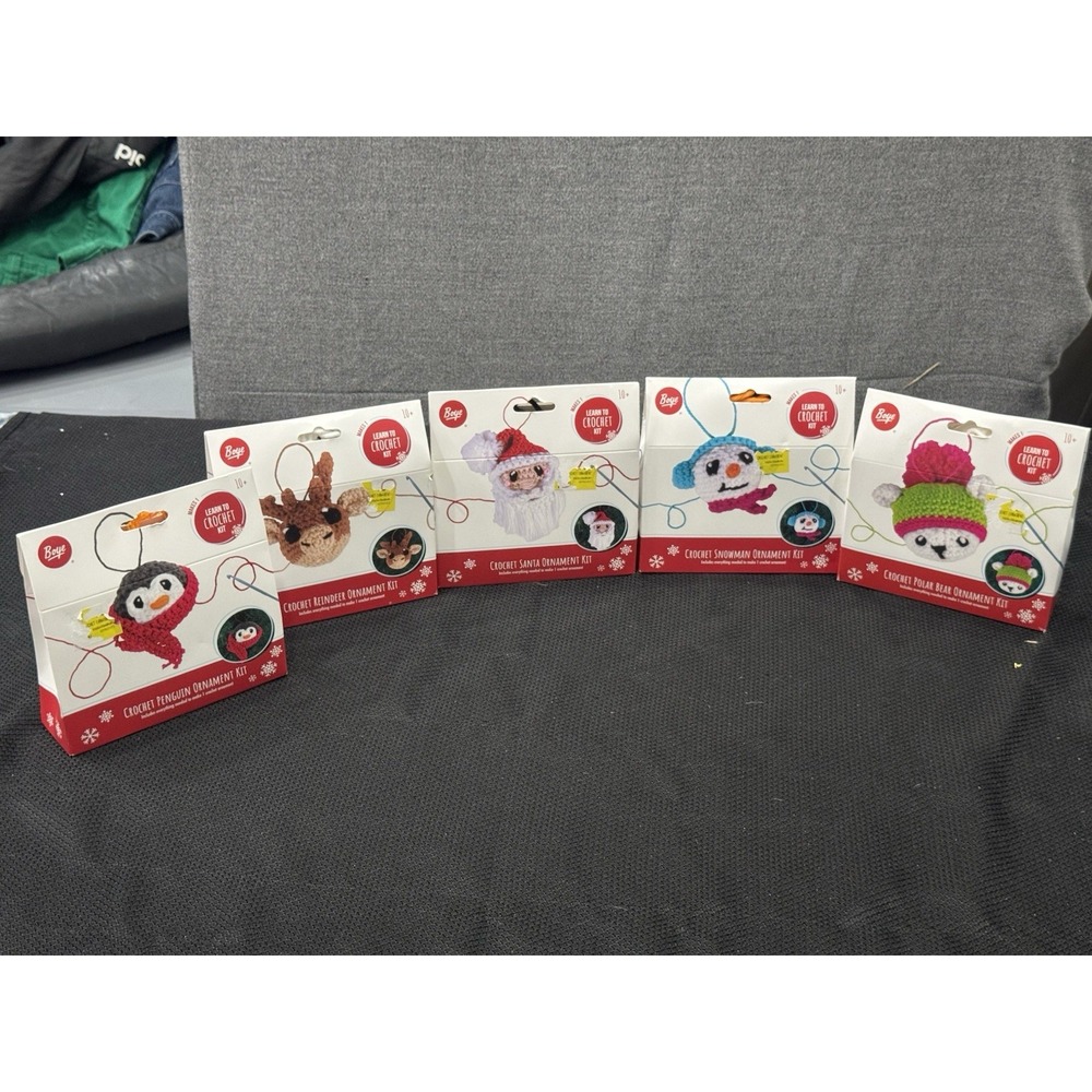 Lot Of‎ 5 Crochet Ornament Kit By BOYE Brand New Christmas Themed